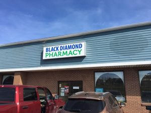 The Black Diamond Pharmacy storefront in Glace Bay, NS