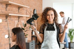 Women hairdresser holding a hair dryer